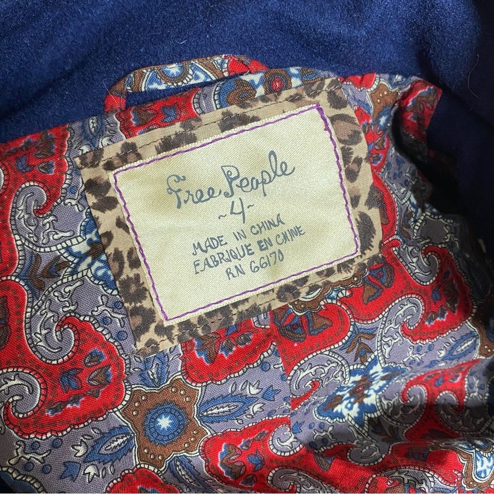 Free People Blue Peplum Military Style Pea Coat Jacket Wool Size 4 - Picture 13 of 16